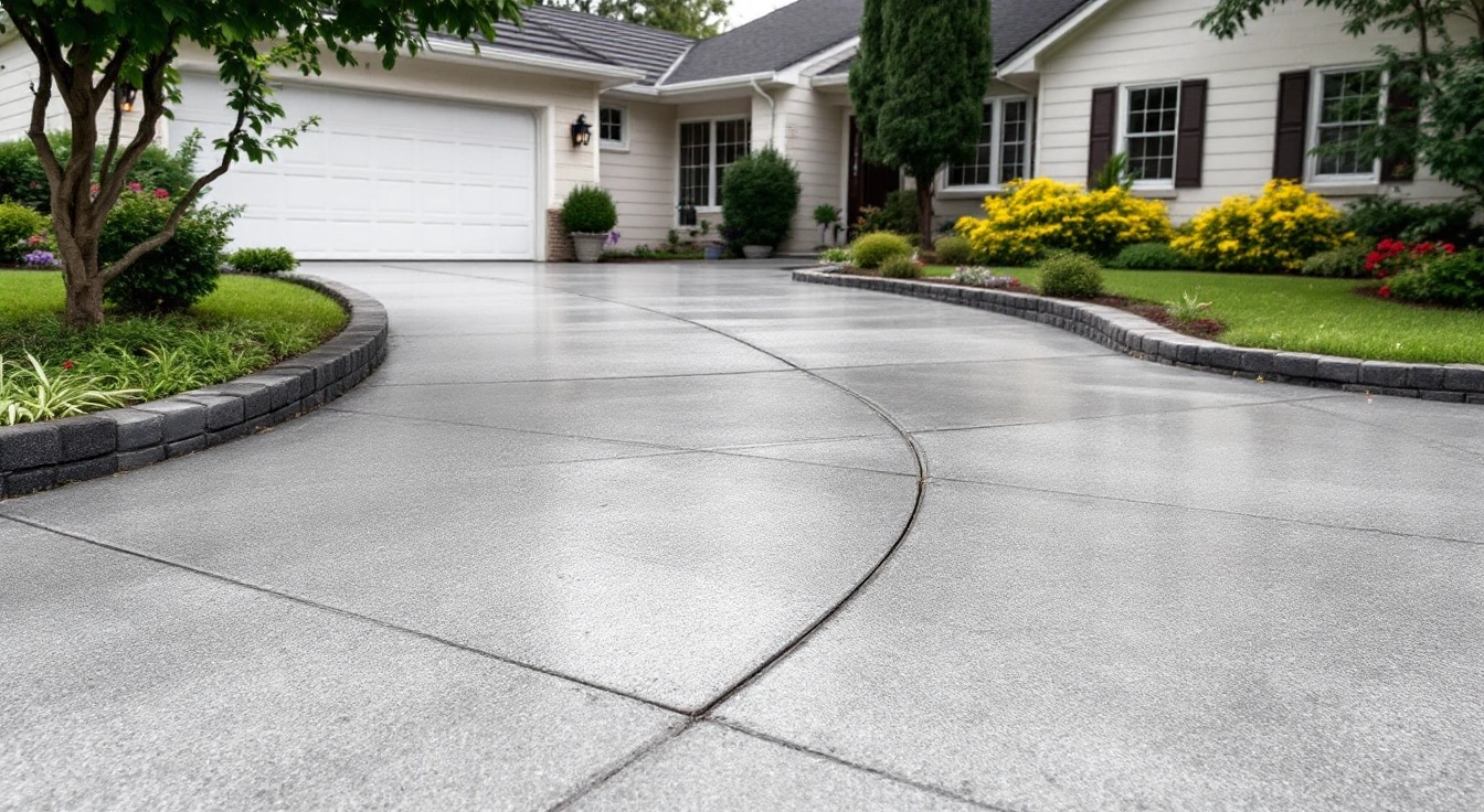 Broad plain driveway in a generic suburban setting