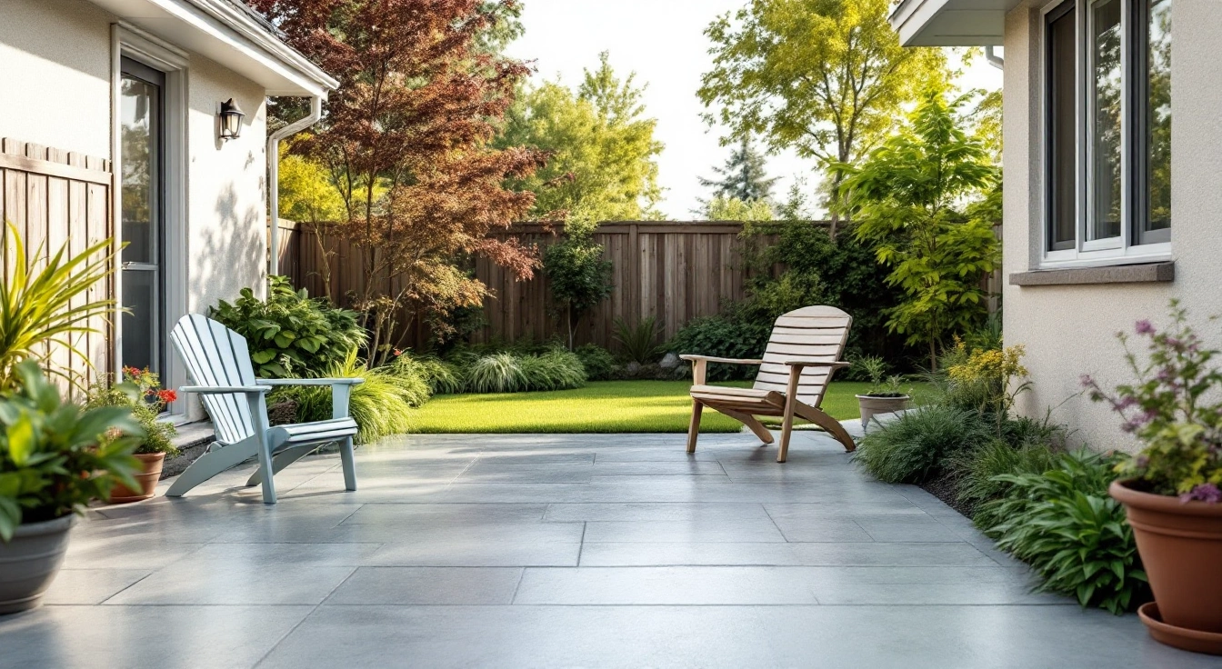 Illustrative residential patio beside a home